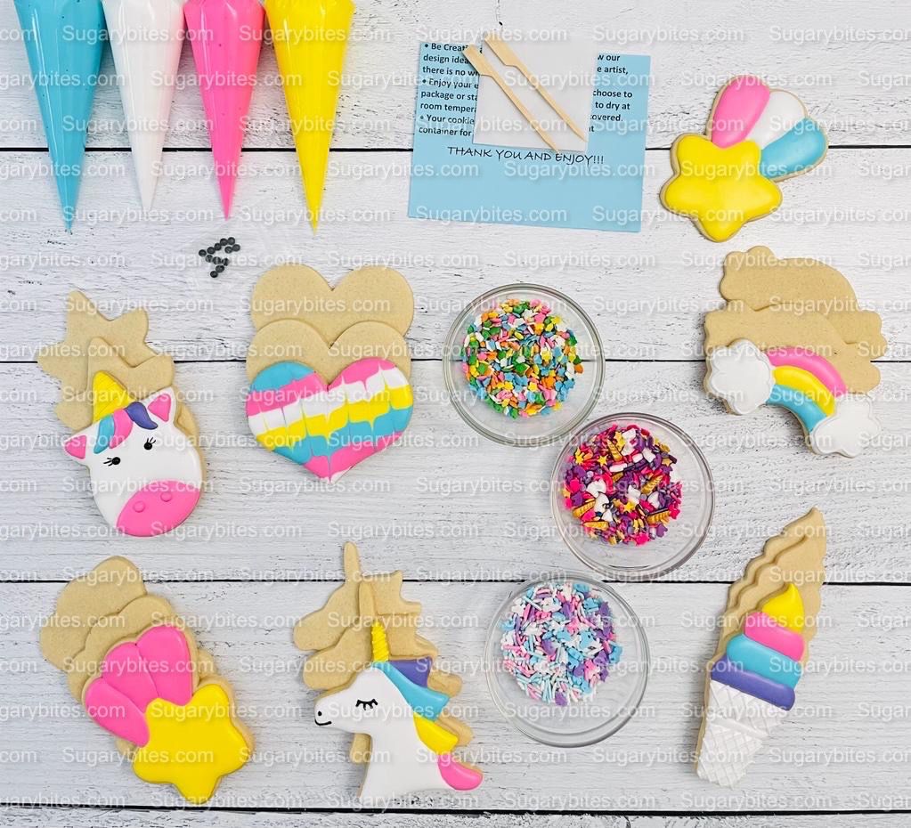 Unicorn Cookie Decorating Kit, DIY Unicorn Sugar Cookie Decorating Kit, **INCLUDES 25 ITEMS**, (Large Cookies)… with Free Bonus!!!….. FREE BONUS!!