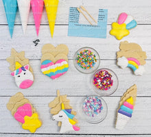 Load image into Gallery viewer, Unicorn Cookie Decorating Kit, DIY Unicorn Sugar Cookie Decorating Kit, **INCLUDES 25 ITEMS**, (Large Cookies)… with Free Bonus!!!….. FREE BONUS!!
