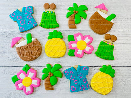 Luau Cookies, Hawaiian Cookies, Tropical Cookies, Includes 12 Large Decorated Cookies!