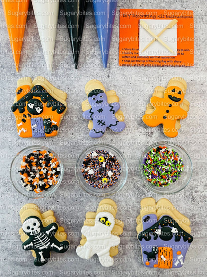 Halloween Cookie Decorating Kit, Halloween DIY Cookie Kit, (Large Cookies) ***INCLUDES 24 ITEMS*** With 4 Icing Bags & 3 Deluxe Sprinkle!