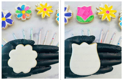 Flower Cookie Coloring Kit with 12 Cookies and 8 Edible Ink Markers, Color your own Flower/Mother’s Day Sugar Cookies Kit!