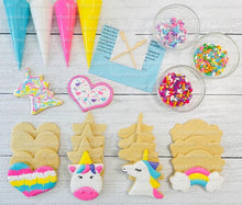 Load image into Gallery viewer, Unicorn Cookie Decorating Kit, DIY Unicorn Sugar Cookie Decorating Kit, **INCLUDES 25 ITEMS**, (Large Cookies)… with Free Bonus!!!….. FREE BONUS!!
