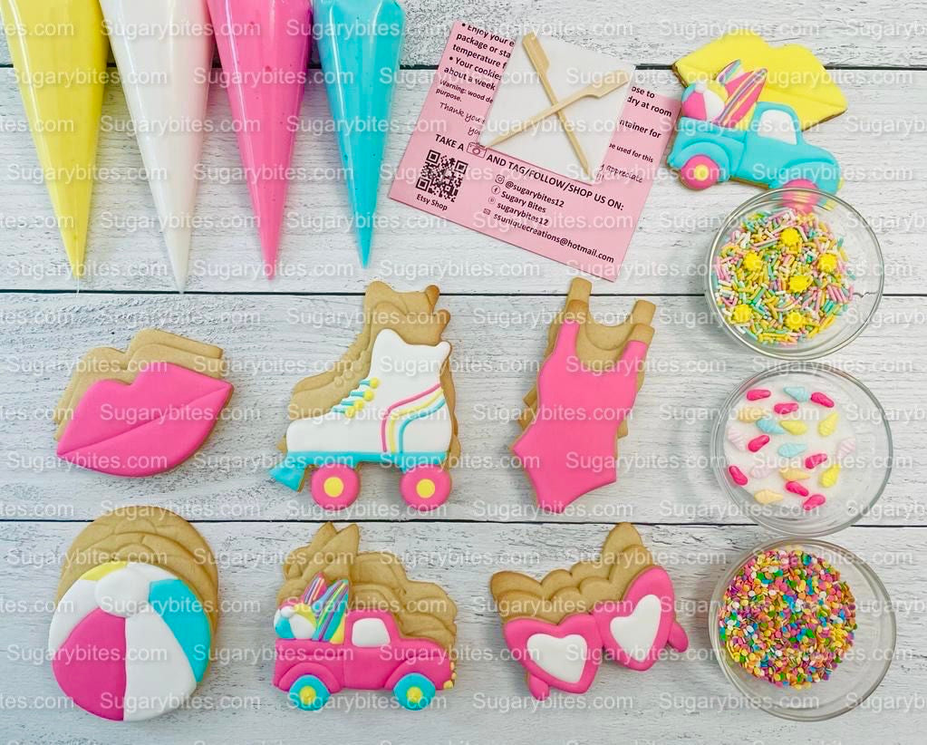 Pink Cookie Decorating Kit, Doll DIY Sugar Cookie Decorating Kit, **INCLUDES 24 ITEMS**, (Large Cookies)!