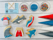 Load image into Gallery viewer, Shark Cookie Decorating Kit, *INCLUDES 24 ITEMS* (Large Cookies) …… with 4 ICING bags and 3 Deluxe Sprinkles!
