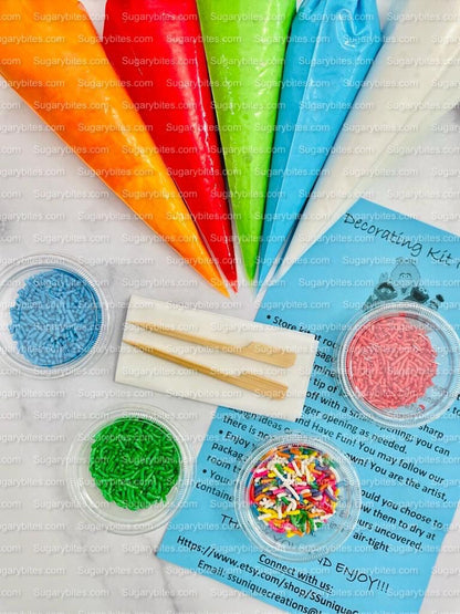 Cookie Decorating Kit, *INCLUDES 26 ITEMS* (Large Cookies) …… with 5 Icing bags and 3 Deluxe Sprinkles!