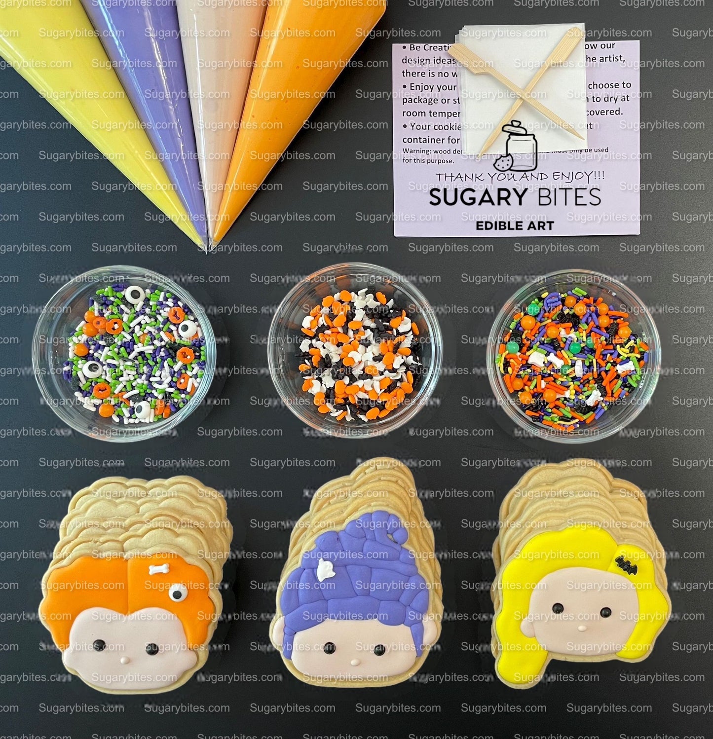 Halloween Cookie Decorating Kit, DIY Cookie Kit, (Large Cookies) ***INCLUDES 24 ITEMS*** With 4 Icing Bags & 3 Deluxe Sprinkle!