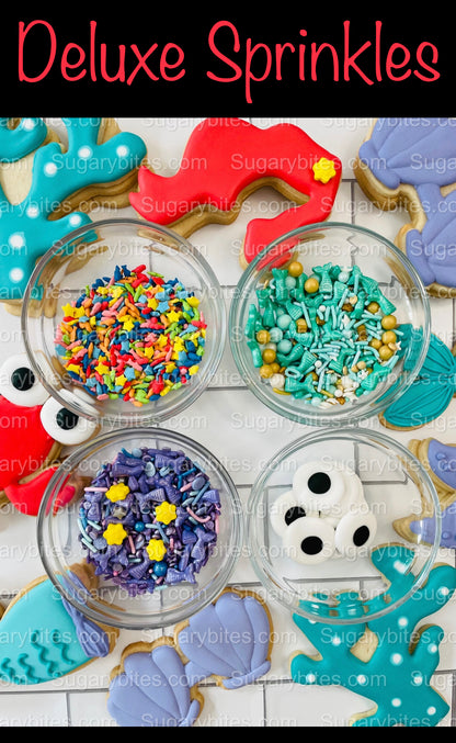 Under the Sea Cookie Decorating Kit, *INCLUDES 25 ITEMS* (Large Cookies) …… with 4 ICING bags and 4 Deluxe Sprinkles!