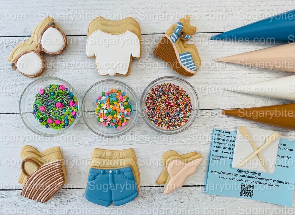 Summer Cookie Decorating Kit, Summer DIY Decorating Cookies Kit, (Large Cookies), **INCLUDES 24 ITEMS**