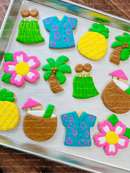 Luau Cookies, Hawaiian Cookies, Tropical Cookies, Includes 12 Large Decorated Cookies!