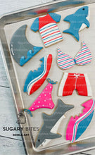 Load image into Gallery viewer, Shark Cookie Decorating Kit, *INCLUDES 24 ITEMS* (Large Cookies) …… with 4 ICING bags and 3 Deluxe Sprinkles!
