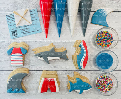 Shark Cookie Decorating Kit, *INCLUDES 24 ITEMS* (Large Cookies) …… with 4 ICING bags and 3 Deluxe Sprinkles!