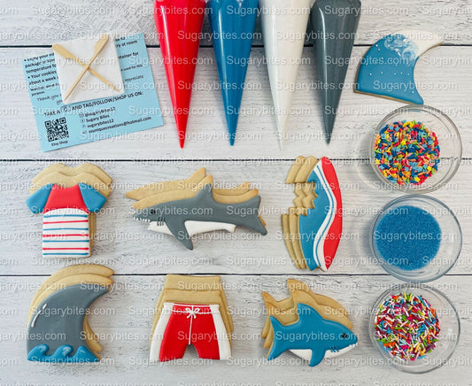 Shark Cookie Decorating Kit, *INCLUDES 24 ITEMS* (Large Cookies) …… with 4 ICING bags and 3 Deluxe Sprinkles!