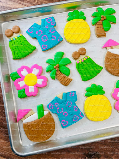 Luau Cookies, Hawaiian Cookies, Tropical Cookies, Includes 12 Large Decorated Cookies!