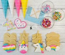 Load image into Gallery viewer, Unicorn Cookie Decorating Kit, DIY Unicorn Sugar Cookie Decorating Kit, **INCLUDES 25 ITEMS**, (Large Cookies)… with Free Bonus!!!….. FREE BONUS!!
