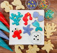 Load image into Gallery viewer, Under the Sea Cookie Decorating Kit, *INCLUDES 25 ITEMS* (Large Cookies) …… with 4 ICING bags and 4 Deluxe Sprinkles!
