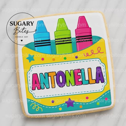 Personalized Crayon Box Cookies – Custom Name Back to School Cookies | Set of 12