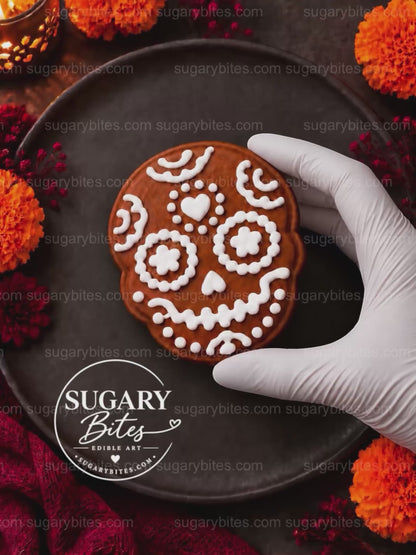 Day of the Dead Decorated Cookies, 12 Sugar Skull Decorated Cookies, Assorted Designs, Flavor Choice, Ribbon Gift Box