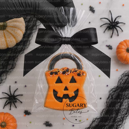 Halloween Pumpkin Cookie Favors – 12 Hand-Decorated Royal Icing Cookies | Individually Wrapped
