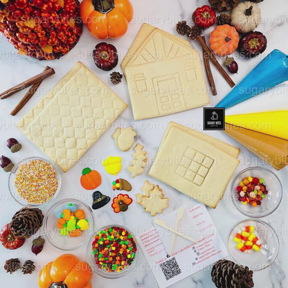 Fall Gingerbread House Cookie Decorating Kit, DIY Cookie Kit, (Large Cookies), ***INCLUDES 30 ITEMS***With 5 Icing Bags & 11 Deluxe Sprinkles