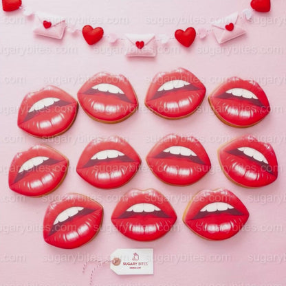 Valentines Cookies, Valentine’s Day Lips Cookies – 12 Large Hand-Decorated Sugar Cookies — Sugar Vanilla or GLUTEN-FREE Vanilla